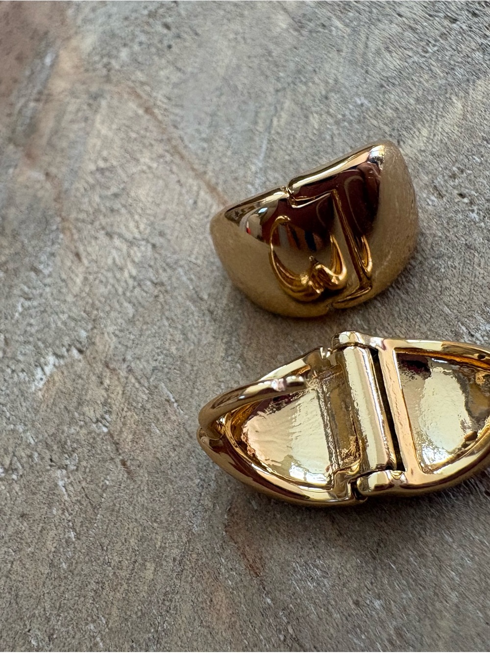 Chunky Gold-Tone Huggie Hoop Earrings | Small Dome Hoops - Picture 7 of 9
